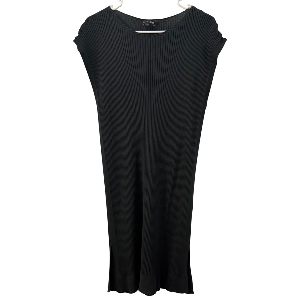EILEEN FISHER‎ Grey Ribbed Tencel Lyocell Knit Dress XL Quiet Luxury Minimalist